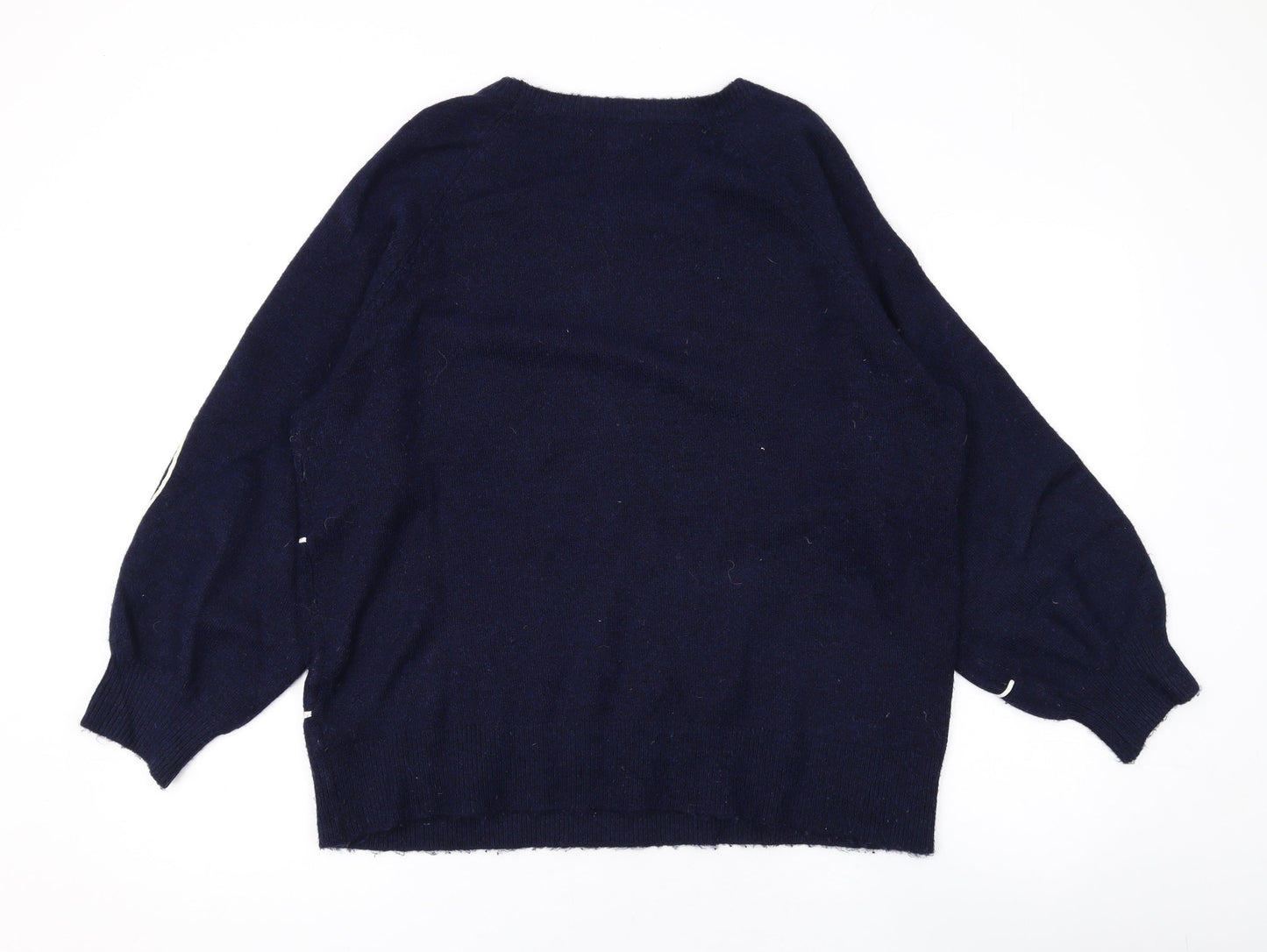 Monsoon Womens Blue Round Neck Geometric Acrylic Pullover Jumper Size M