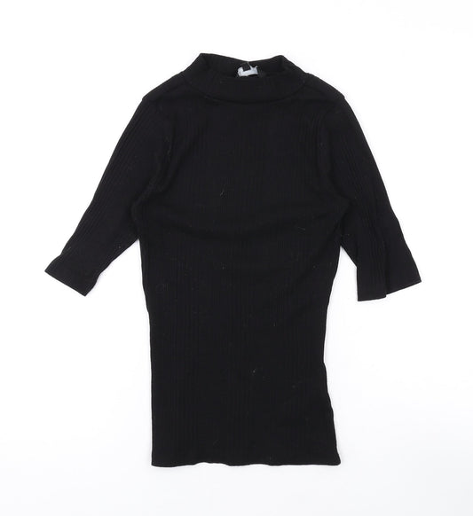 New Look Womens Black Polyester Basic T-Shirt Size 8 Mock Neck