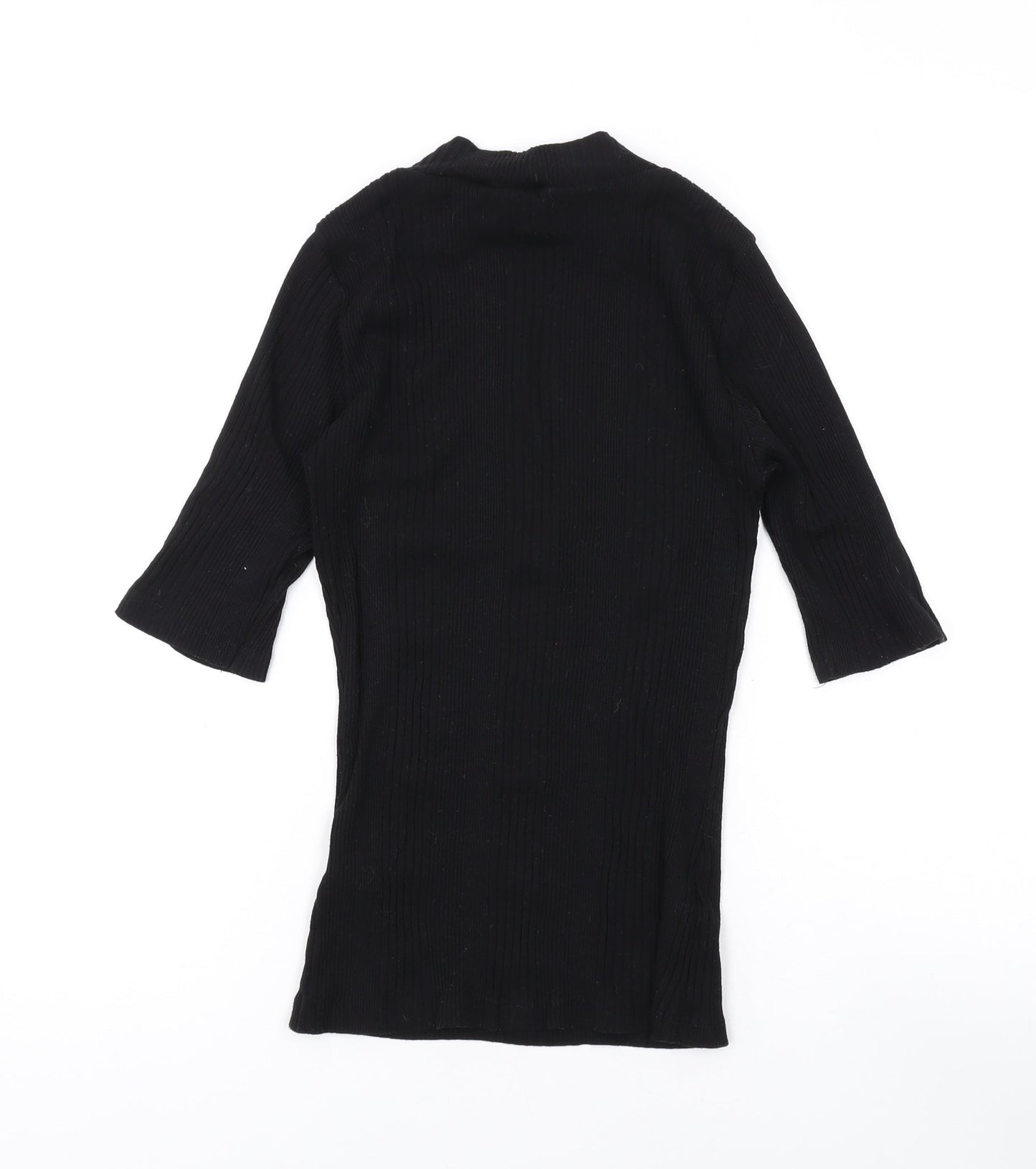 New Look Womens Black Polyester Basic T-Shirt Size 8 Mock Neck