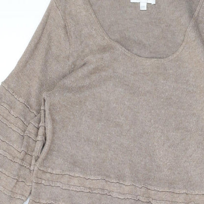 Close-up detail of Kaliko women’s brown viscose a-line, size UK 14, scoop neck pullover