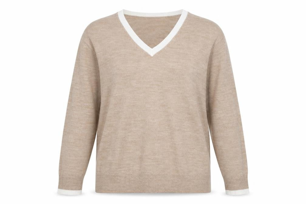 Marks & Spencer Womens Brown V-Neck Acrylic Pullover Jumper Size 14