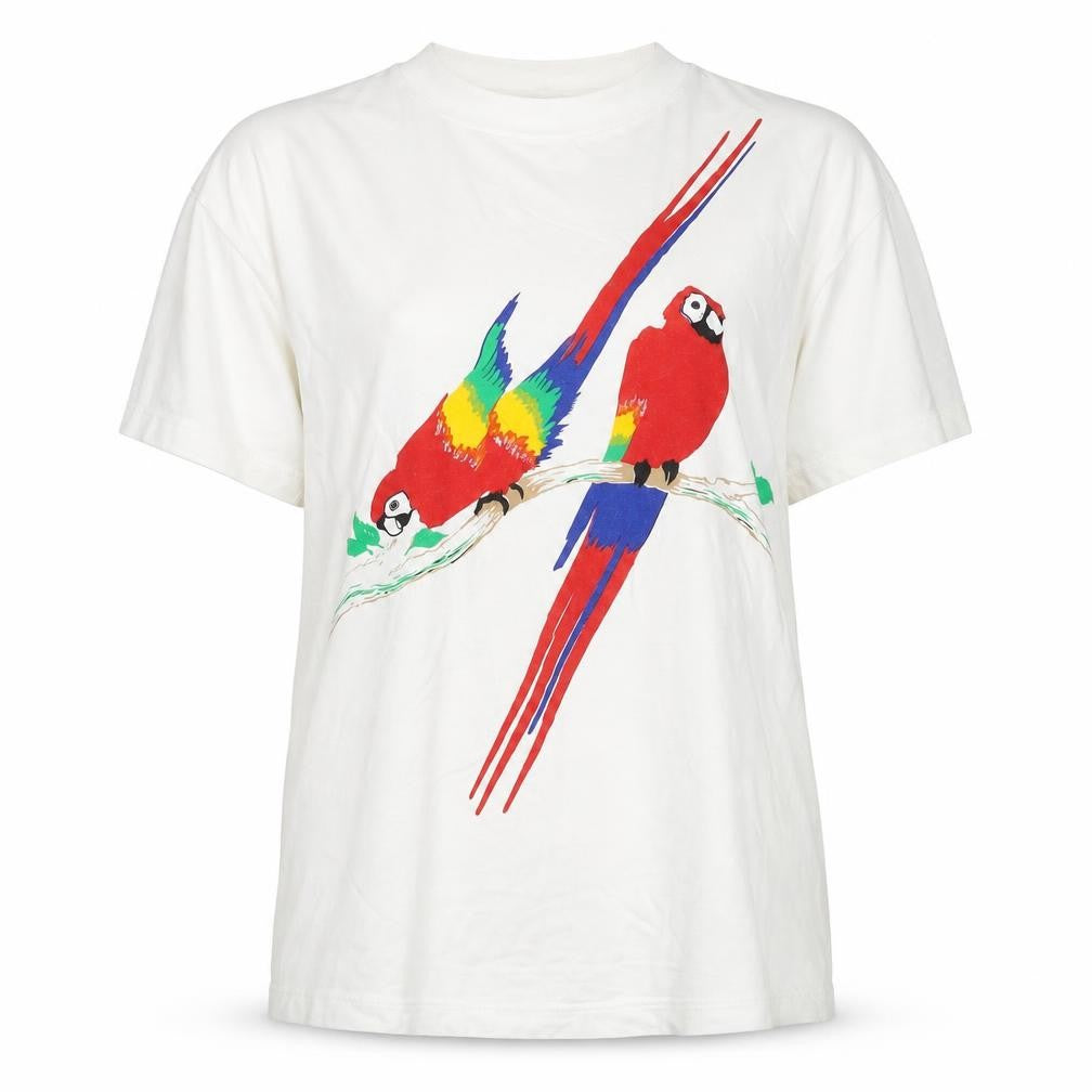 WWF Womens White Cotton Basic T-Shirt One Size Round Neck - Parrot