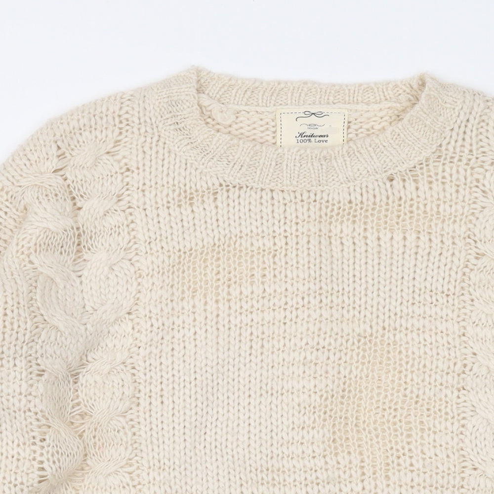 New Look Womens Beige Round Neck Acrylic Pullover Jumper Size 6