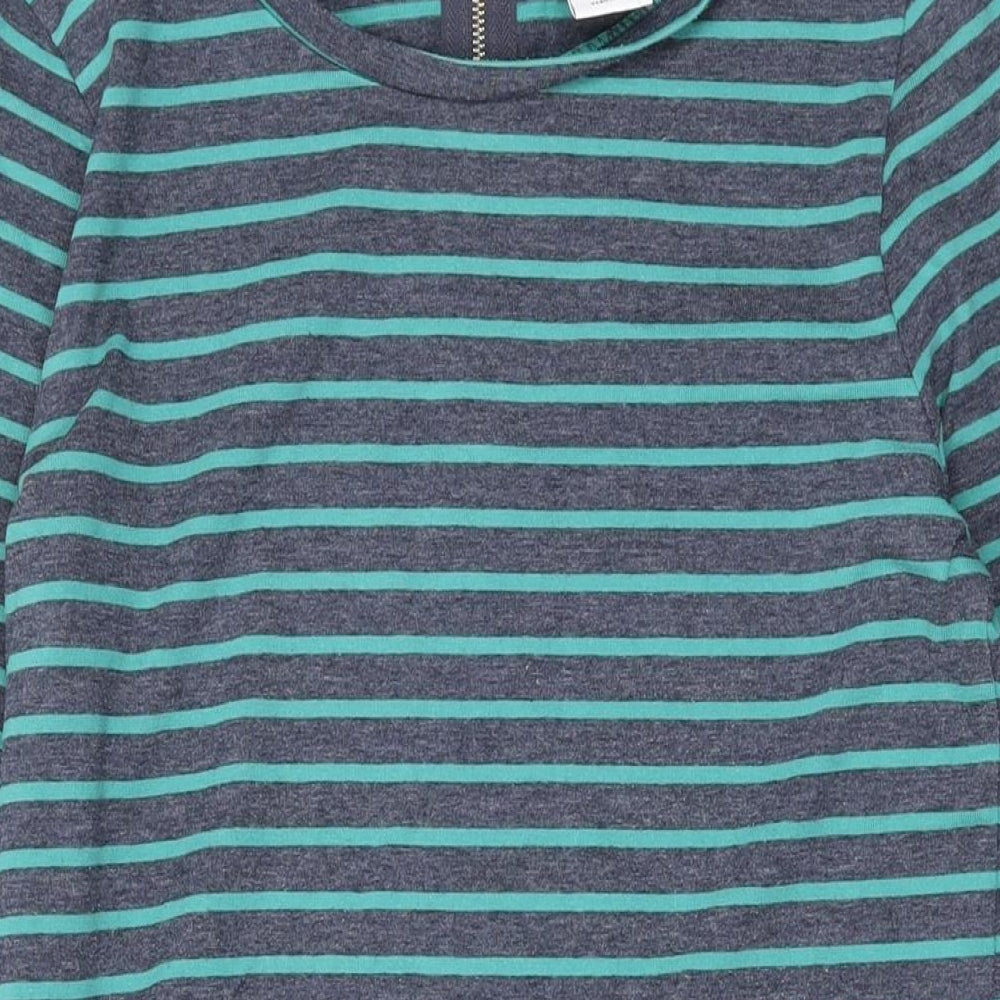 VERO MODA Womens Green Striped Polyester T-Shirt Dress Size S Round Neck Zip