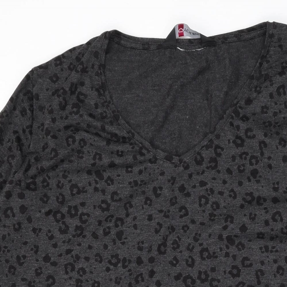 Yours Womens Green Animal Print Cotton A-Line Size 16 V-Neck Pullover - Leopard Print