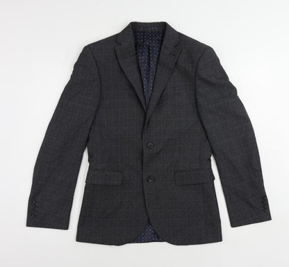 Next Mens Grey Plaid Polyester Jacket Suit Jacket Size 36 Regular
