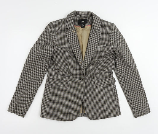 H&M Womens Brown Geometric Jacket Blazer Size 8 Button
