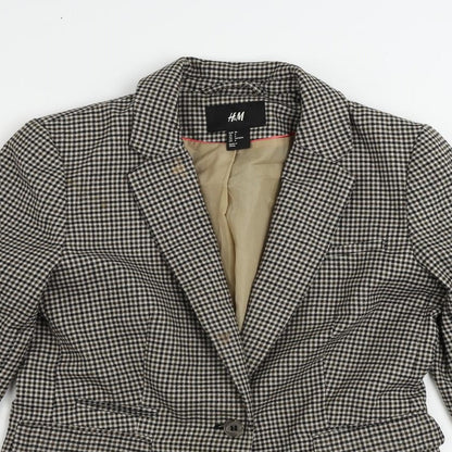 H&M Womens Brown Geometric Jacket Blazer Size 8 Button