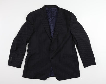 Additional front view of Autograph men’s blue striped wool jacket suit jacket, size 44, regular