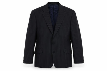 Front view of Autograph men’s blue striped wool jacket suit jacket, size 44, regular