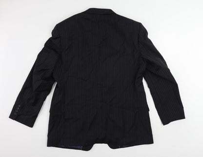 Back view of Autograph men’s blue striped wool jacket suit jacket, size 44, regular