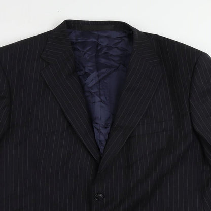 Close-up detail of Autograph men’s blue striped wool jacket suit jacket, size 44, regular