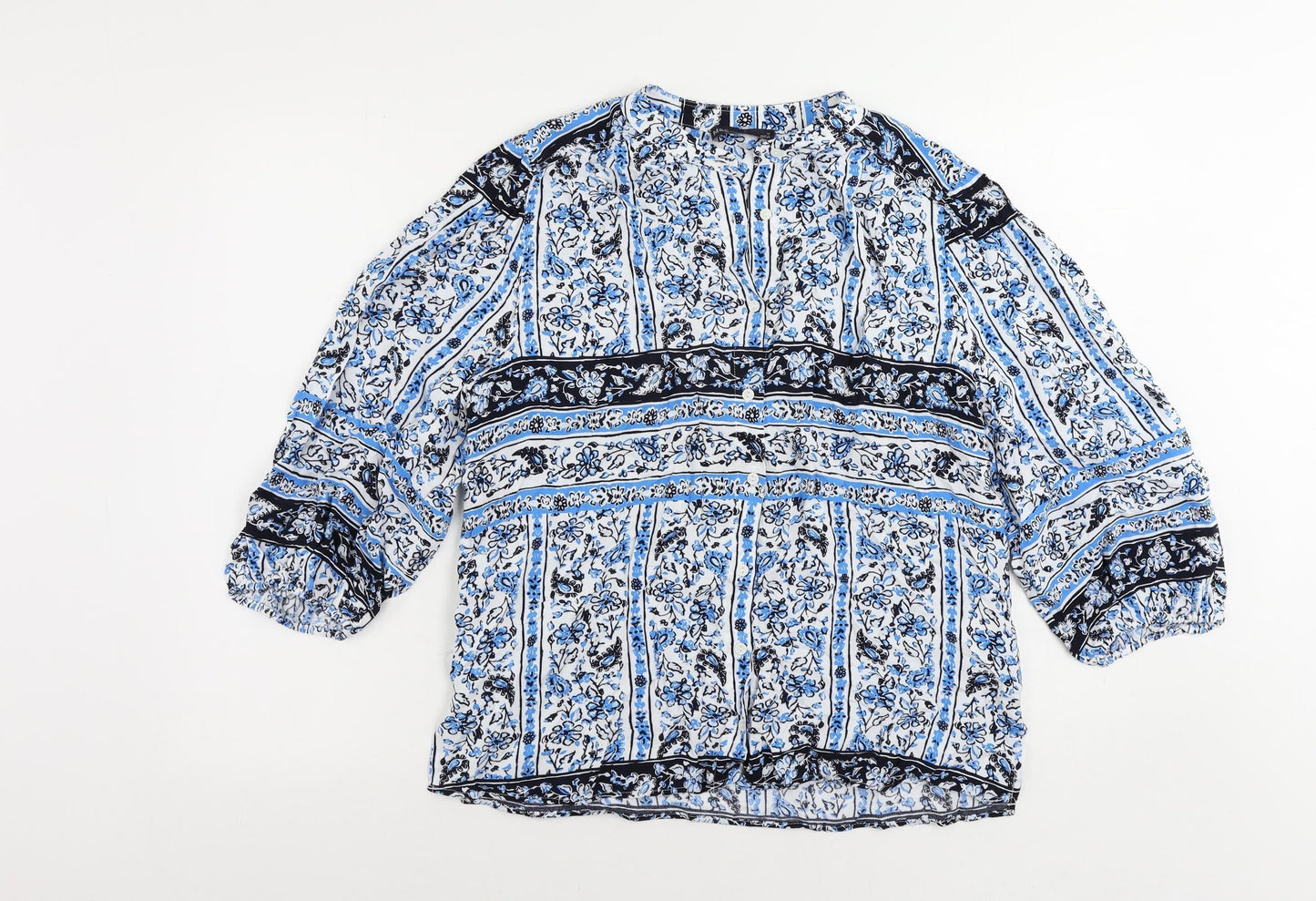 Marks and Spencer Womens Blue Paisley Viscose Basic Button-Up Size 10 Round Neck