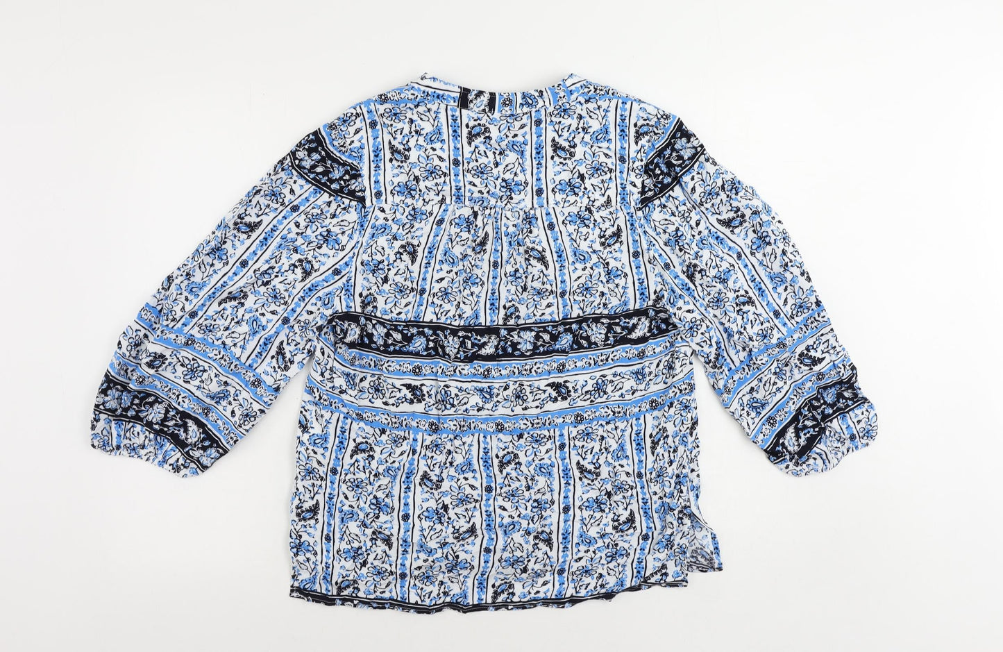 Marks and Spencer Womens Blue Paisley Viscose Basic Button-Up Size 10 Round Neck