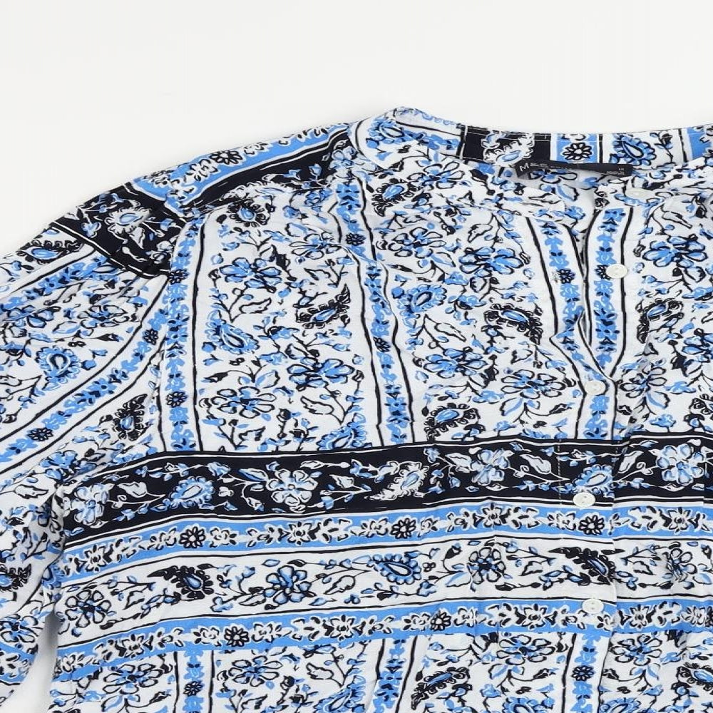 Marks and Spencer Womens Blue Paisley Viscose Basic Button-Up Size 10 Round Neck