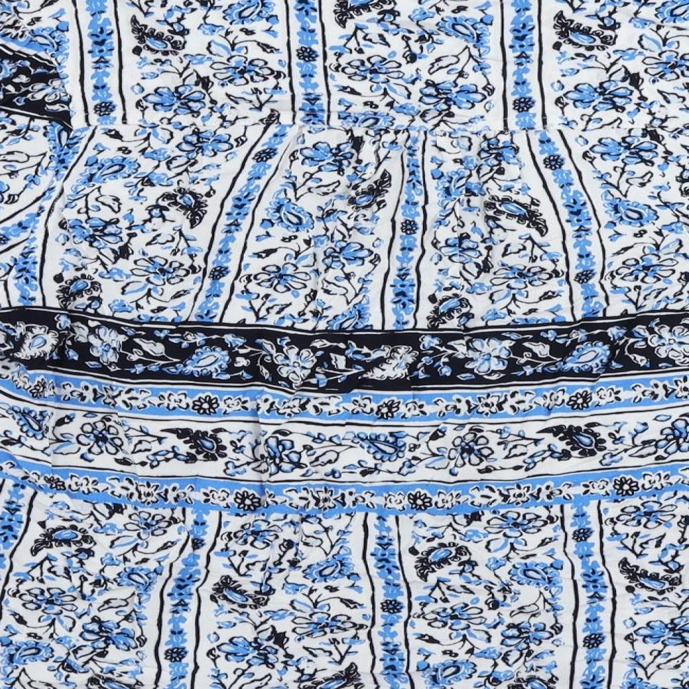 Marks and Spencer Womens Blue Paisley Viscose Basic Button-Up Size 10 Round Neck