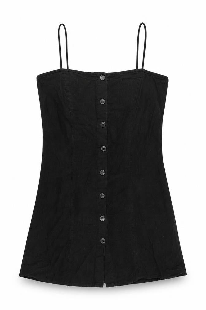Motel Womens Black Cotton Mini Size M Square Neck Button