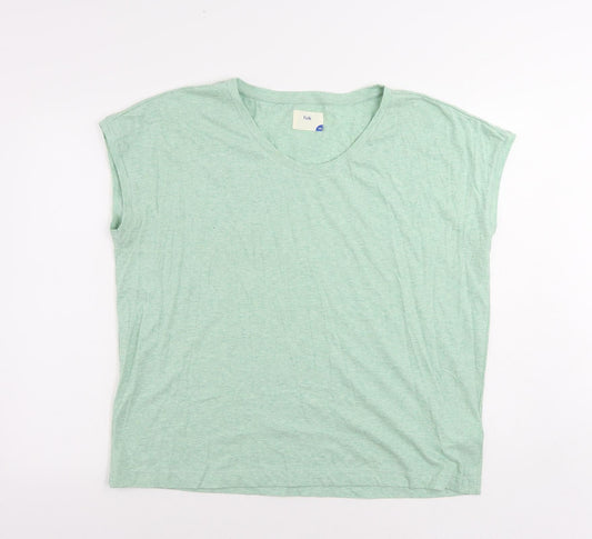 Folk Womens Green Cotton Basic T-Shirt Size 14 Round Neck