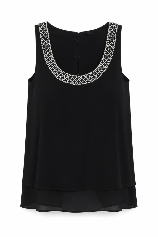 Topshop Womens Black Polyester Basic Blouse Size 12 Scoop Neck - Embellished Neckline