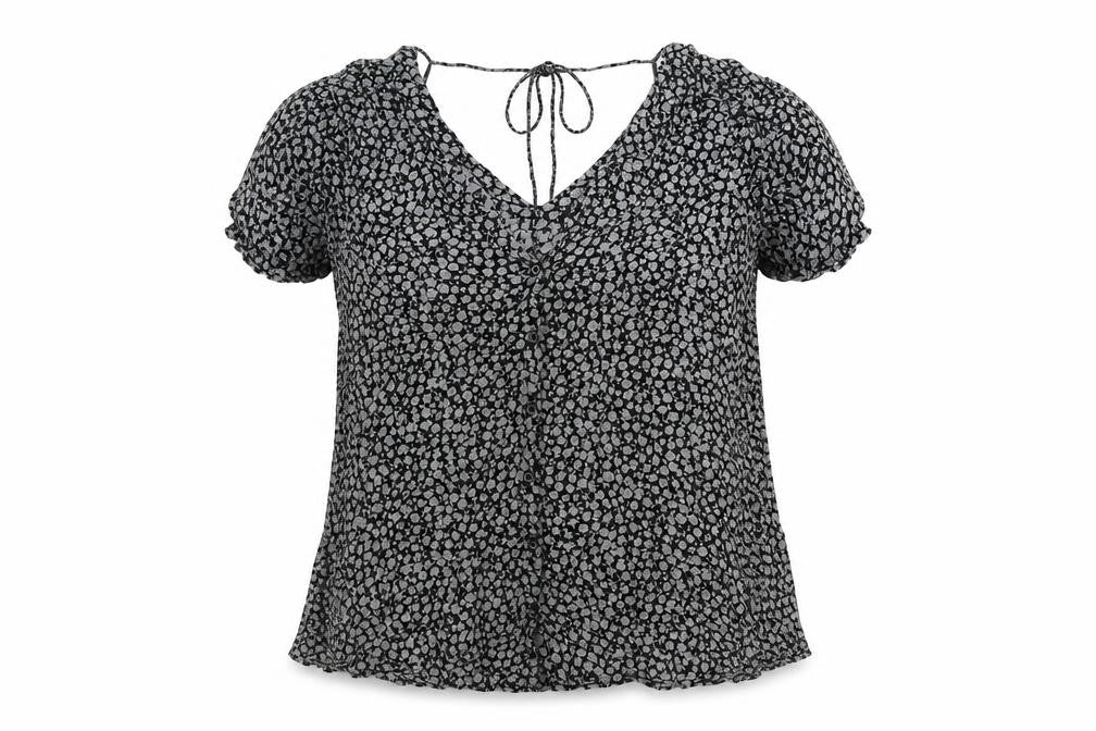Motel Rocks Womens Black Floral Viscose Tunic Button-Up Size XL V-Neck