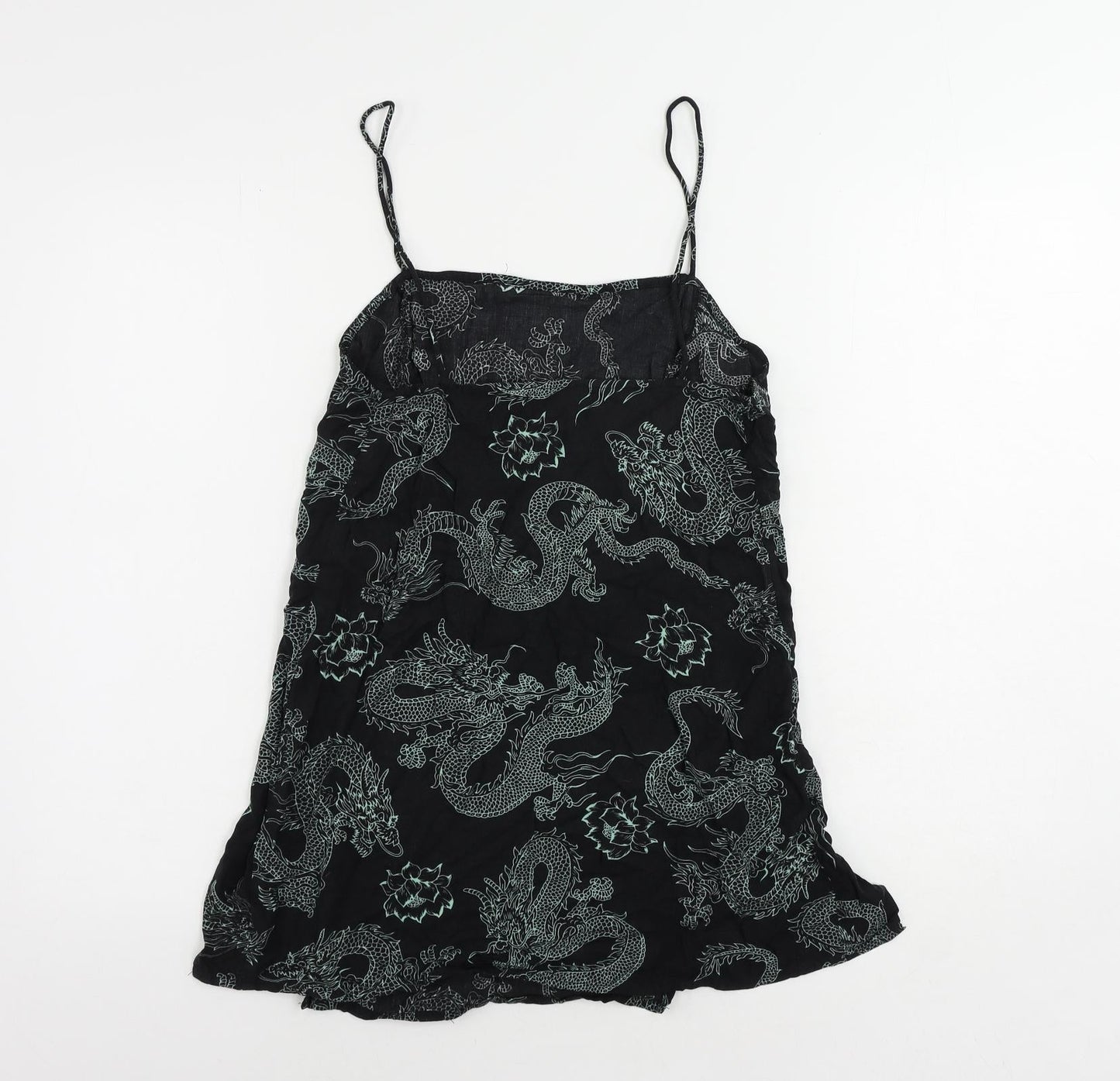 Motel Womens Black Geometric Viscose Camisole Tank Size S Square Neck - Dragon Print