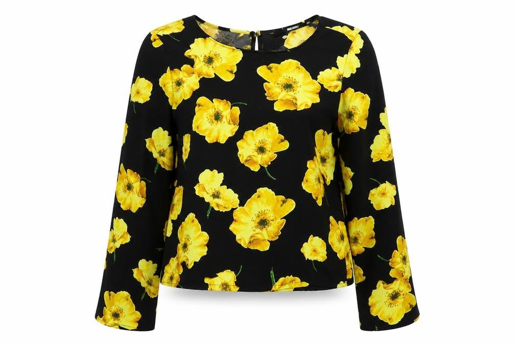 Bik Bok Womens Black Floral Polyester Basic Blouse Size XS Boat Neck