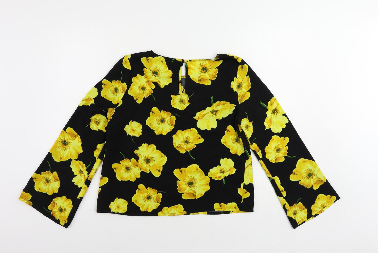Bik Bok Womens Black Floral Polyester Basic Blouse Size XS Boat Neck