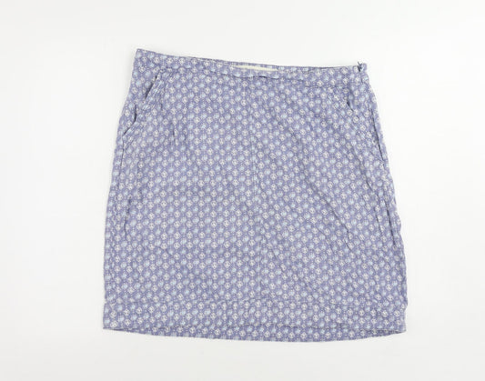 NEXT Womens Blue Geometric Linen A-Line Skirt Size 14 Zip - Pockets