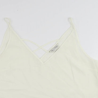 Close-up detail of Miss Selfridge women’s ivory polyester camisole tank, size UK 14, v-neck