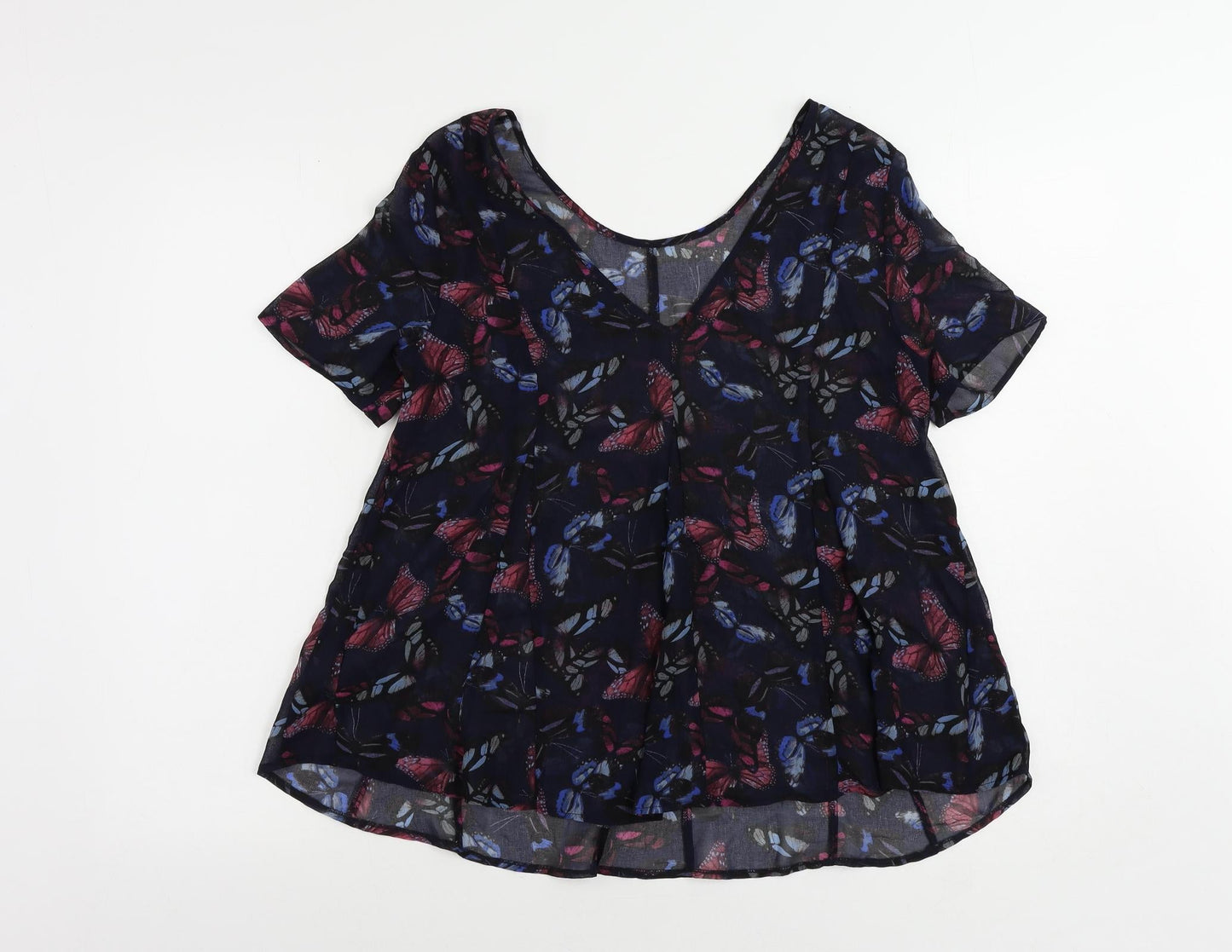 NEXT Womens Blue Geometric Polyester Basic Blouse Size 6 V-Neck - Butterfly Pattern
