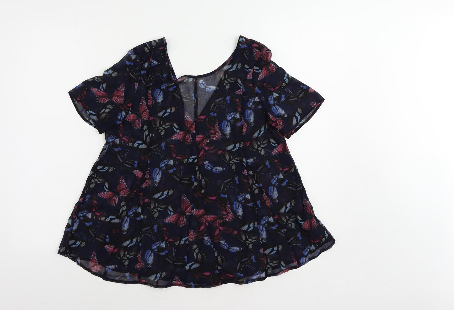 NEXT Womens Blue Geometric Polyester Basic Blouse Size 6 V-Neck - Butterfly Pattern