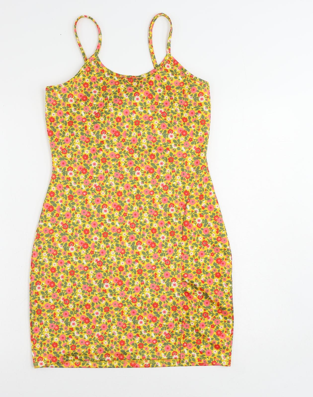 Wednesday's Girl Womens Yellow Floral Polyester Mini Size XS Round Neck Pullover