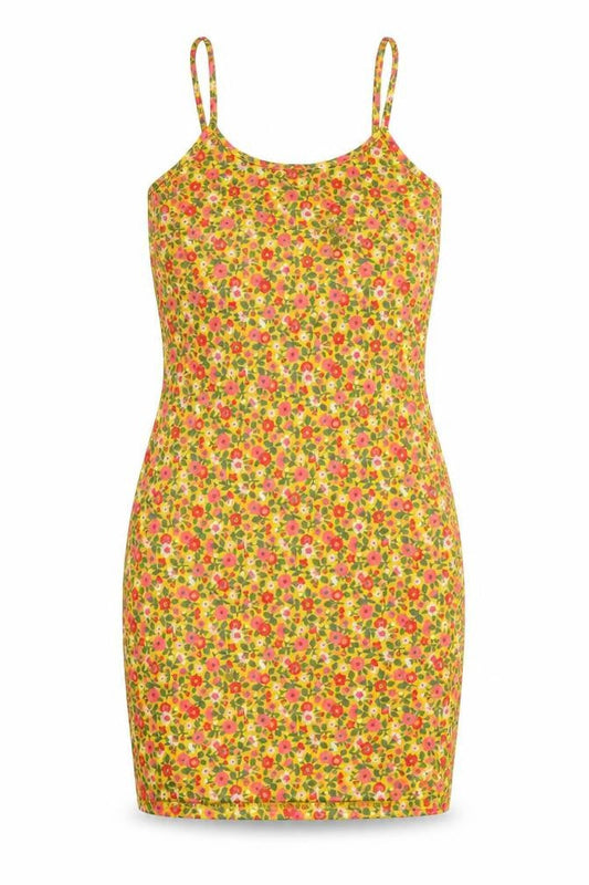 Wednesday's Girl Womens Yellow Floral Polyester Mini Size XS Round Neck Pullover