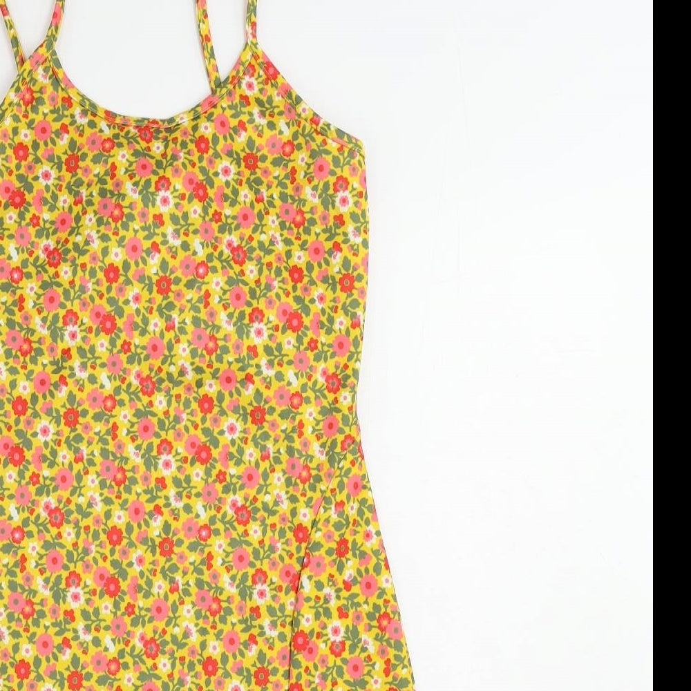 Wednesday's Girl Womens Yellow Floral Polyester Mini Size XS Round Neck Pullover