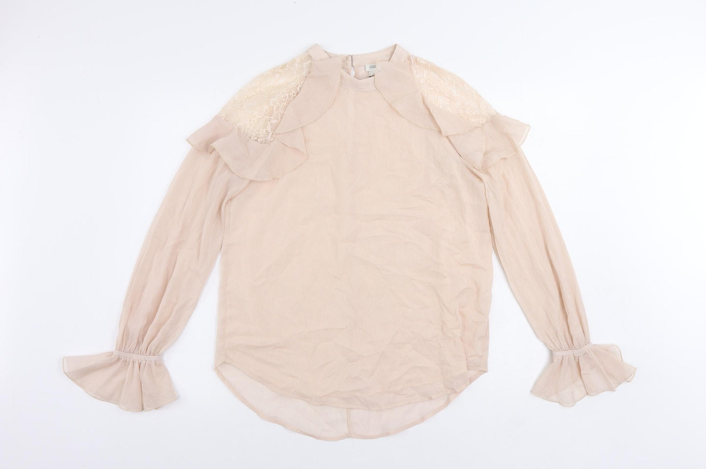 River Island Womens Pink Polyester Basic Blouse Size 10 Round Neck - Ruffle