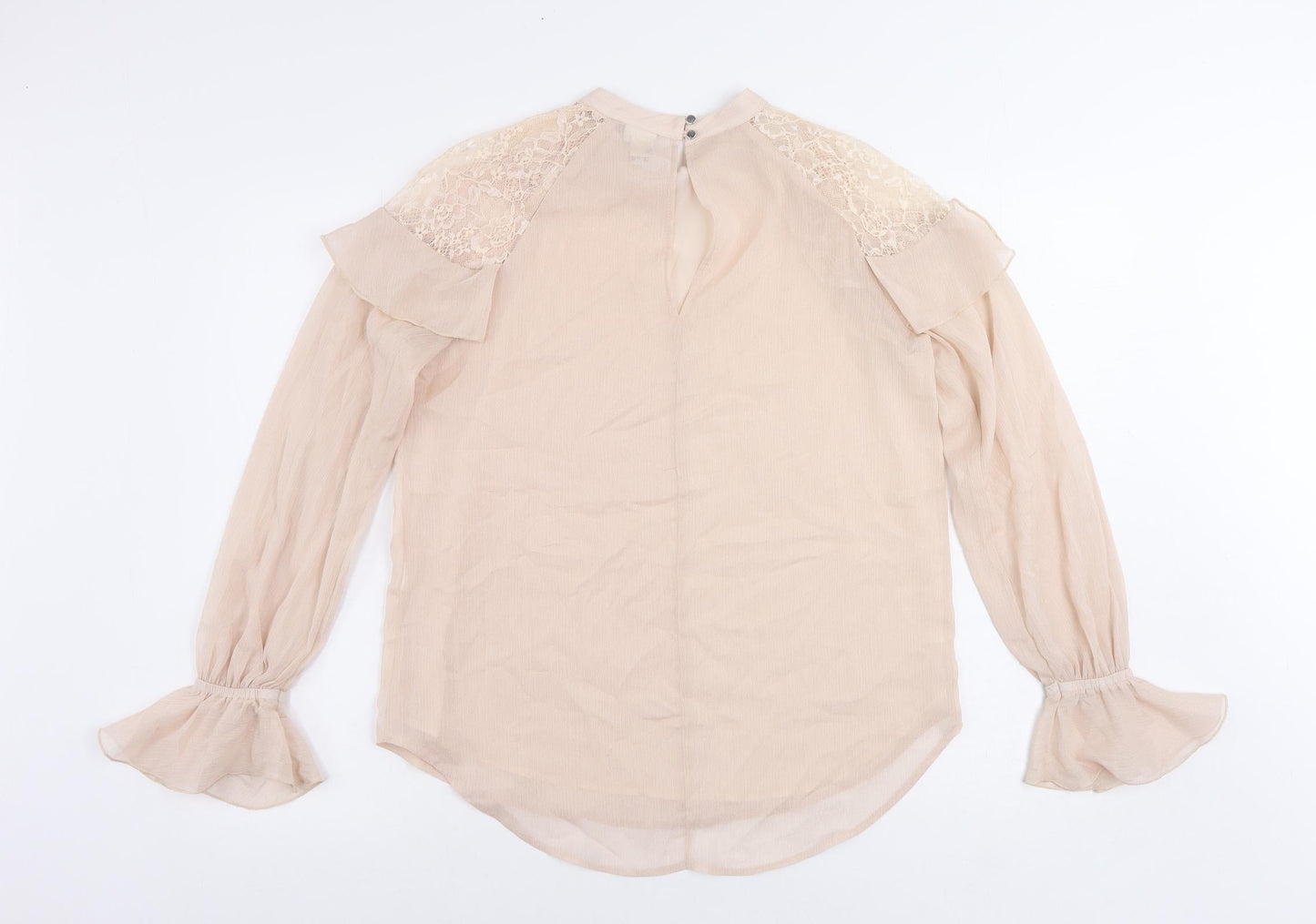 River Island Womens Pink Polyester Basic Blouse Size 10 Round Neck - Ruffle