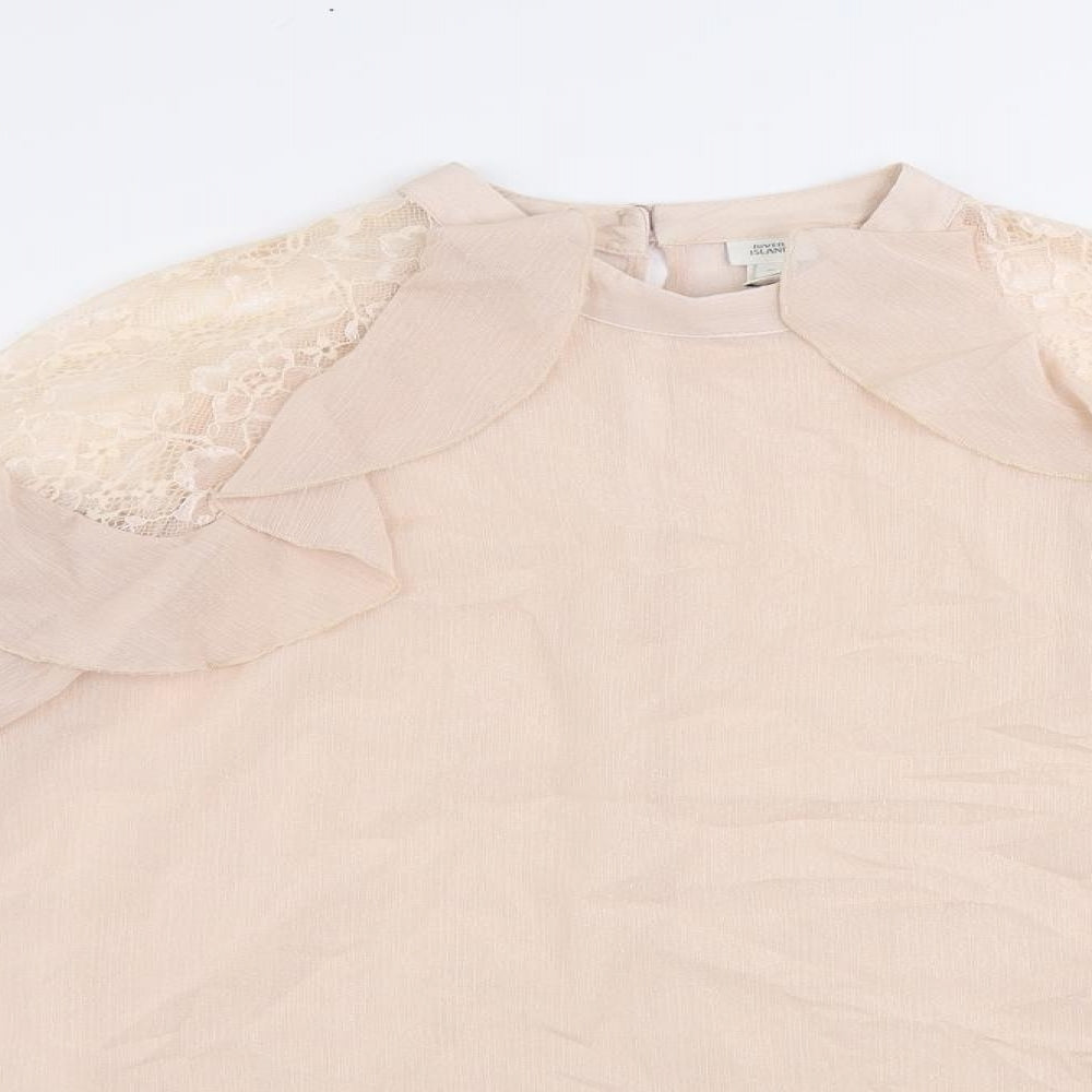 River Island Womens Pink Polyester Basic Blouse Size 10 Round Neck - Ruffle