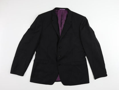 Next Mens Black Striped Wool Jacket Suit Jacket Size 44 Regular
