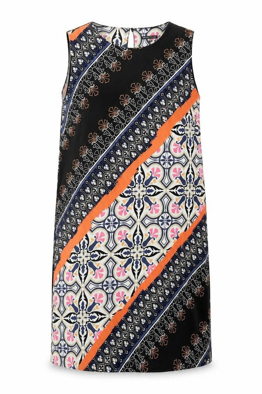 Warehouse Womens Multicoloured Geometric Polyester Shift Size 14 Round Neck Button