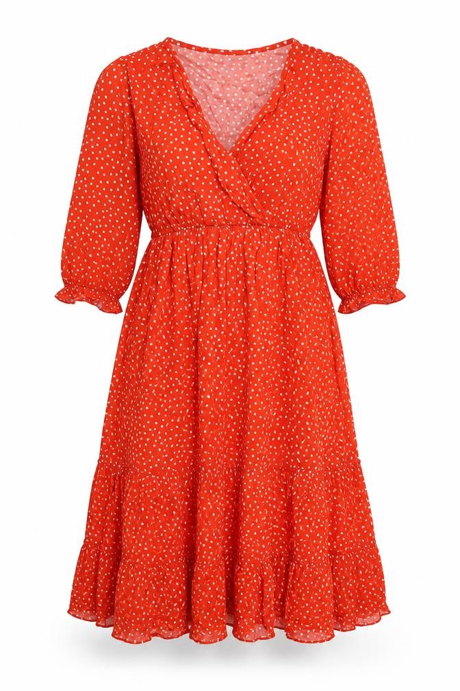 JoJo Maman Bébé Womens Red Polka Dot Viscose A-Line Size M V-Neck Pullover