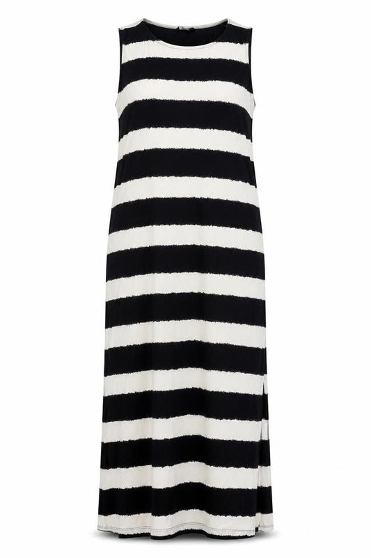 M&Co Womens Black Striped Polyester Maxi Size 16 Round Neck Pullover