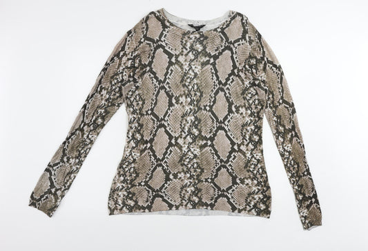 Dorothy Perkins Womens Beige Animal Print Viscose Basic Blouse Size 16 Boat Neck
