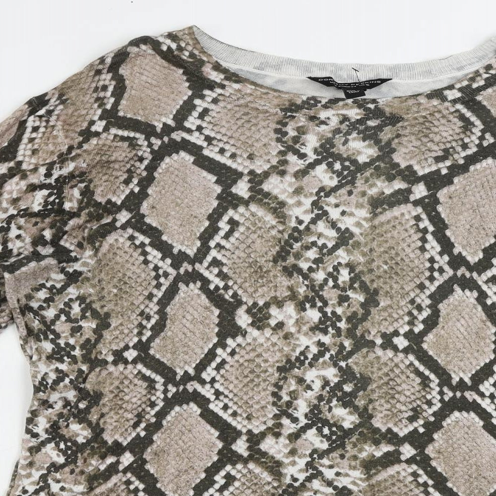 Dorothy Perkins Womens Beige Animal Print Viscose Basic Blouse Size 16 Boat Neck