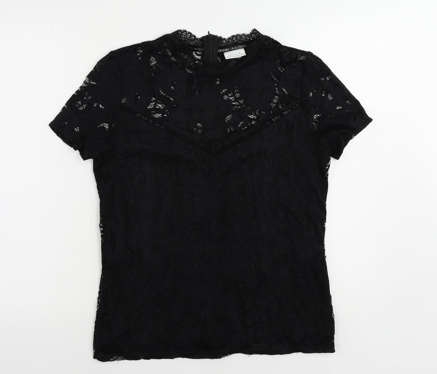 VILA Womens Black Polyamide Basic Blouse Size L Mock Neck