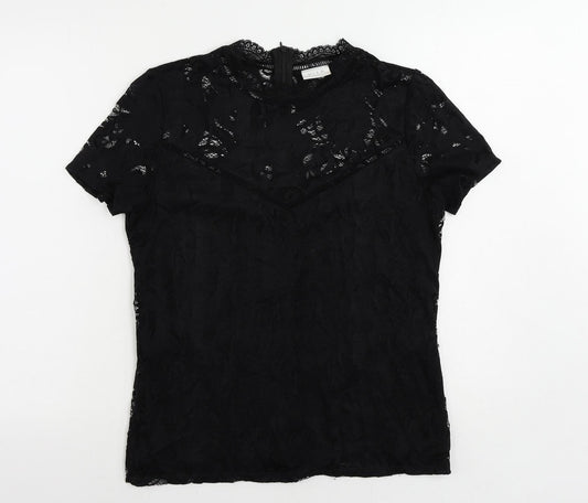 VILA Womens Black Polyamide Basic Blouse Size L Mock Neck