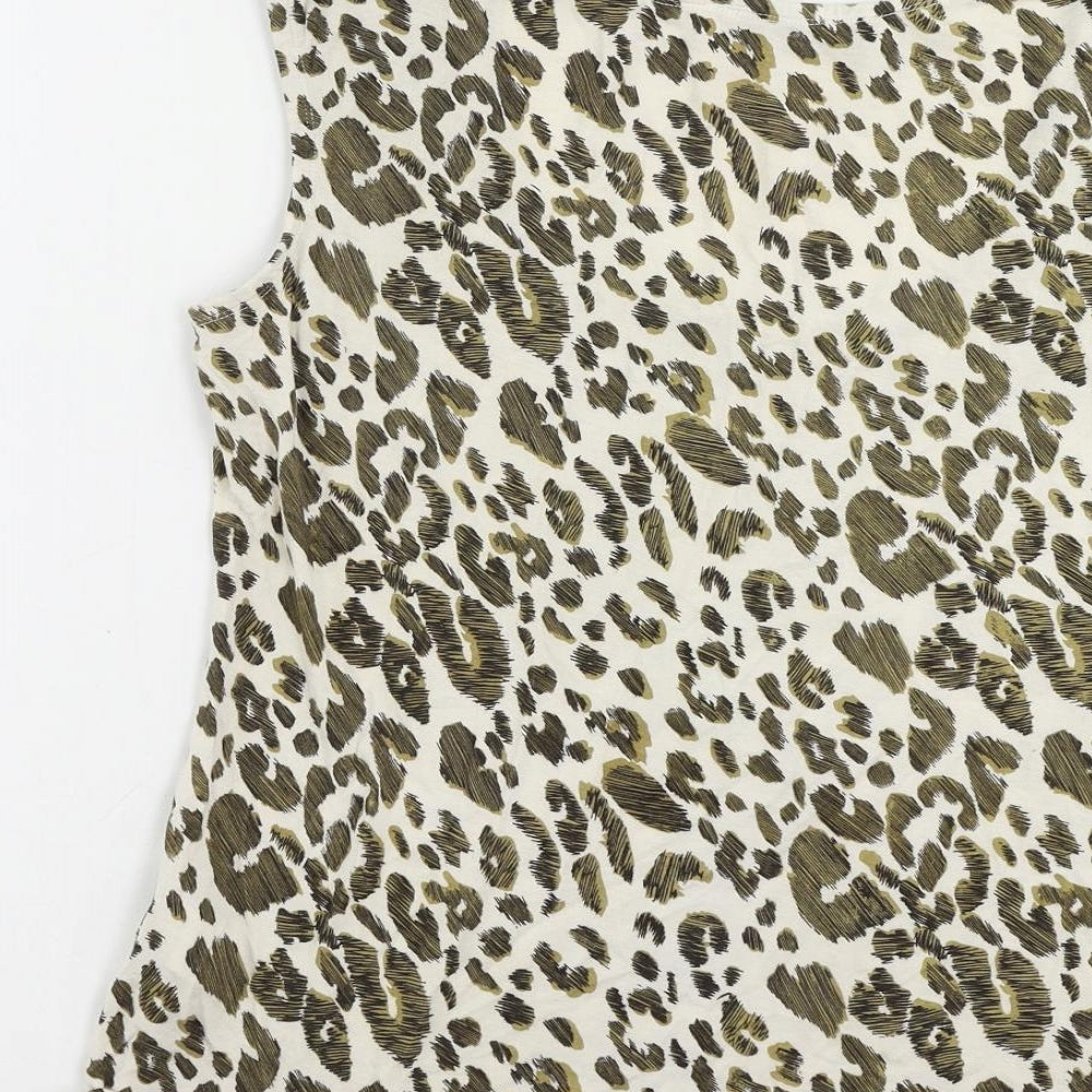 Kaleidoscope Womens Ivory Animal Print Viscose Basic Tank Size 14 Scoop Neck - Sequin