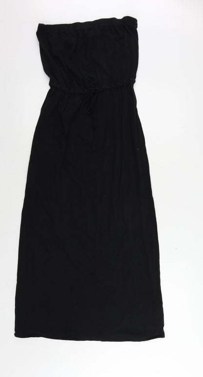 Next Womens Black Cotton Maxi Size 8 Off the Shoulder Drawstring - Strapless