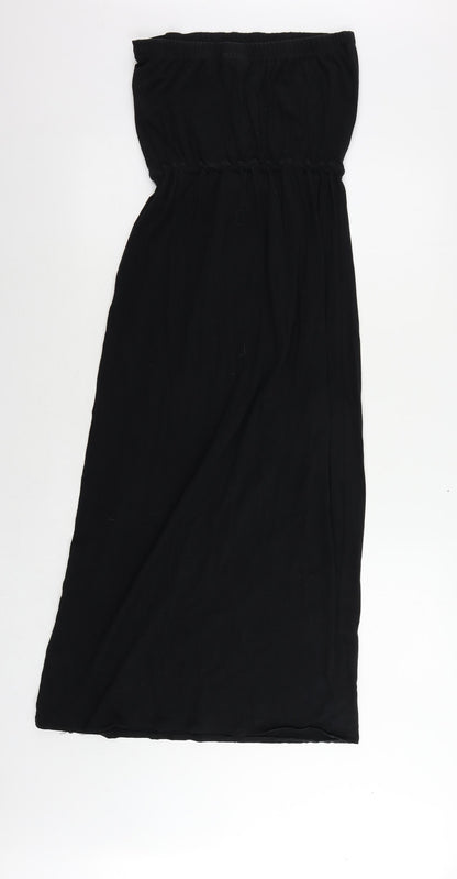 Next Womens Black Cotton Maxi Size 8 Off the Shoulder Drawstring - Strapless