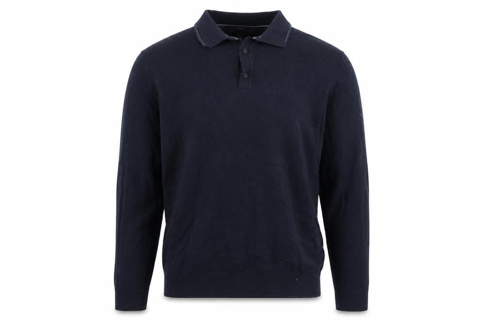 Marks & Spencer Mens Blue Collared Cotton Pullover Jumper Size L Long Sleeve