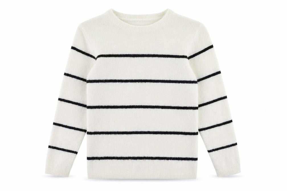 H&M Girls White Crew Neck Striped Acrylic Pullover Jumper Size 9-10 Years Pullover
